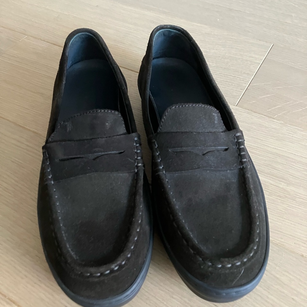 Tod's Brown Suede Penny Loafer High Sole Moccasins 38.5 EU